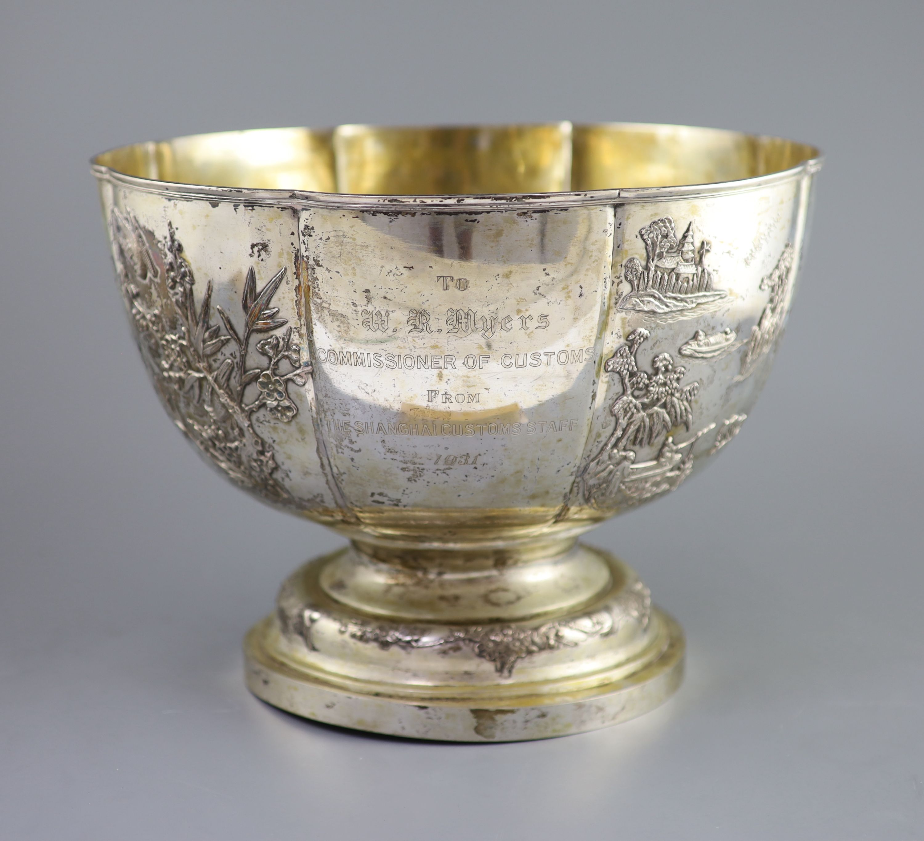 A large early 20th century Chinese Export silver punch bowl by Wing On & Co, Shanghai